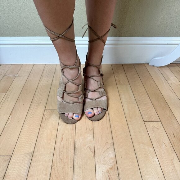 STEVE MADDEN Kittyy Suede Lace Up Gladiator Block Heel Sandal - 8 - Picture 8 of 11
